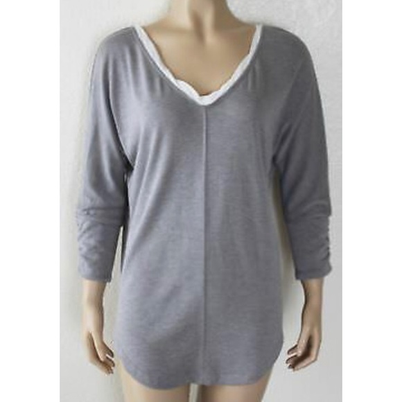 DELETTA Gray Long Sleeve Criss Cross Back Top - Picture 2 of 6